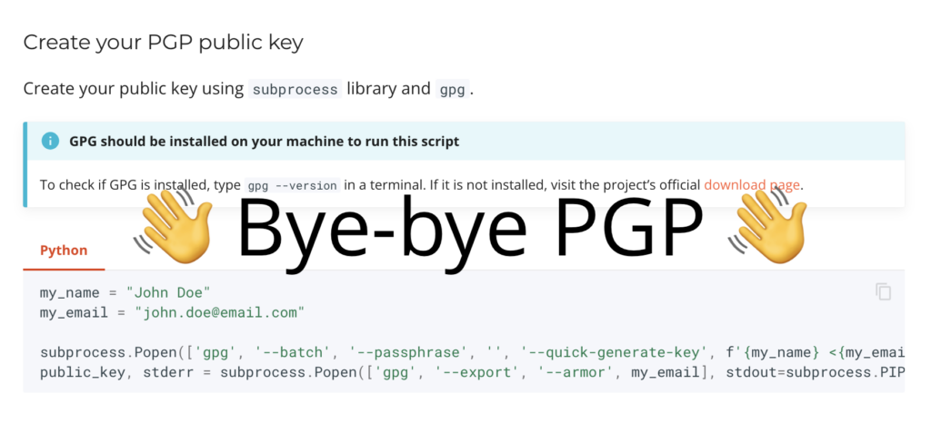 Screenshot of the previous version of Secure Computation documentation with PGP key